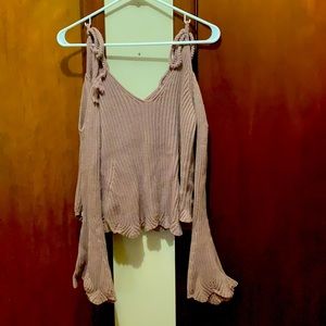 LA hearts cold shoulder flare sleeve crop sweater